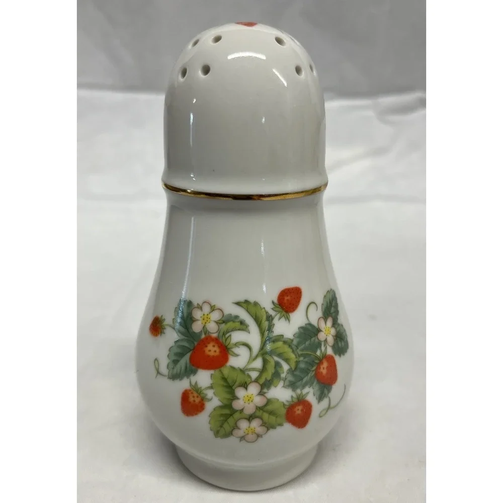 Vintage 1979 Avon Talc/Sugar Shaker Strawberry Porcelain Series 22K Gold Trim